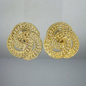 Vintage Gold Tone Chain Infinity Knot Clip On Earrings Filigree Woven Rope